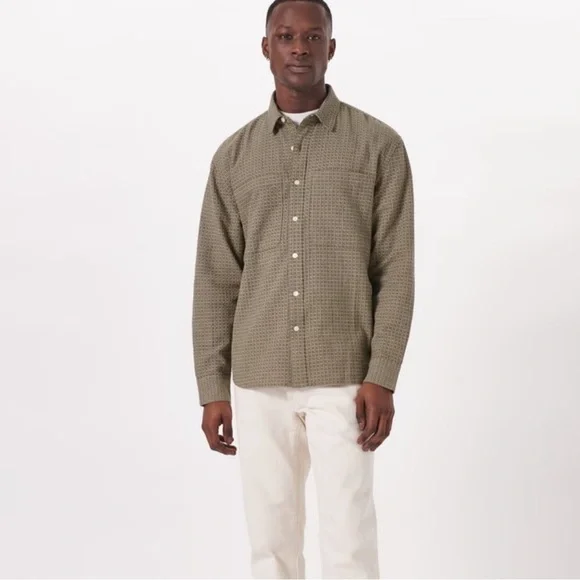 abercrombie long sleeve men's waffle button up olive green size small - Picture 3 of 16